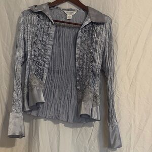 Allison Taylor Silver Blouse with Ruffle Details